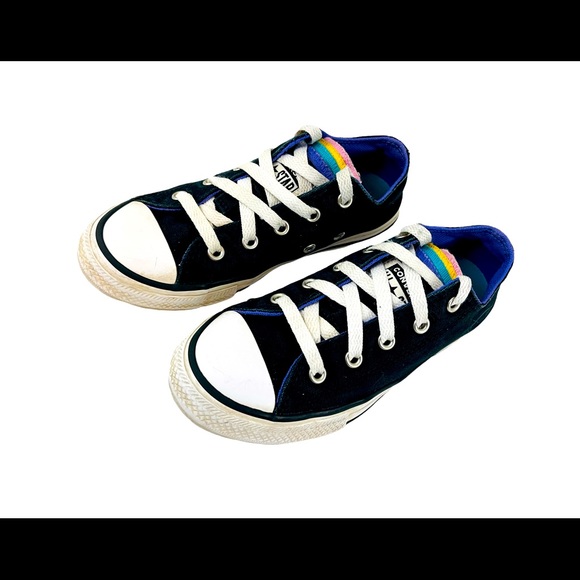 CONVERSE All Star Chuck Taylor Black Colorful  4-Layer Tongue Youth Size 1 - Picture 4 of 8